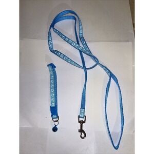 Dog Collar And Leash Set Small Dogs 48”Long Leash Aqua With paws And bell